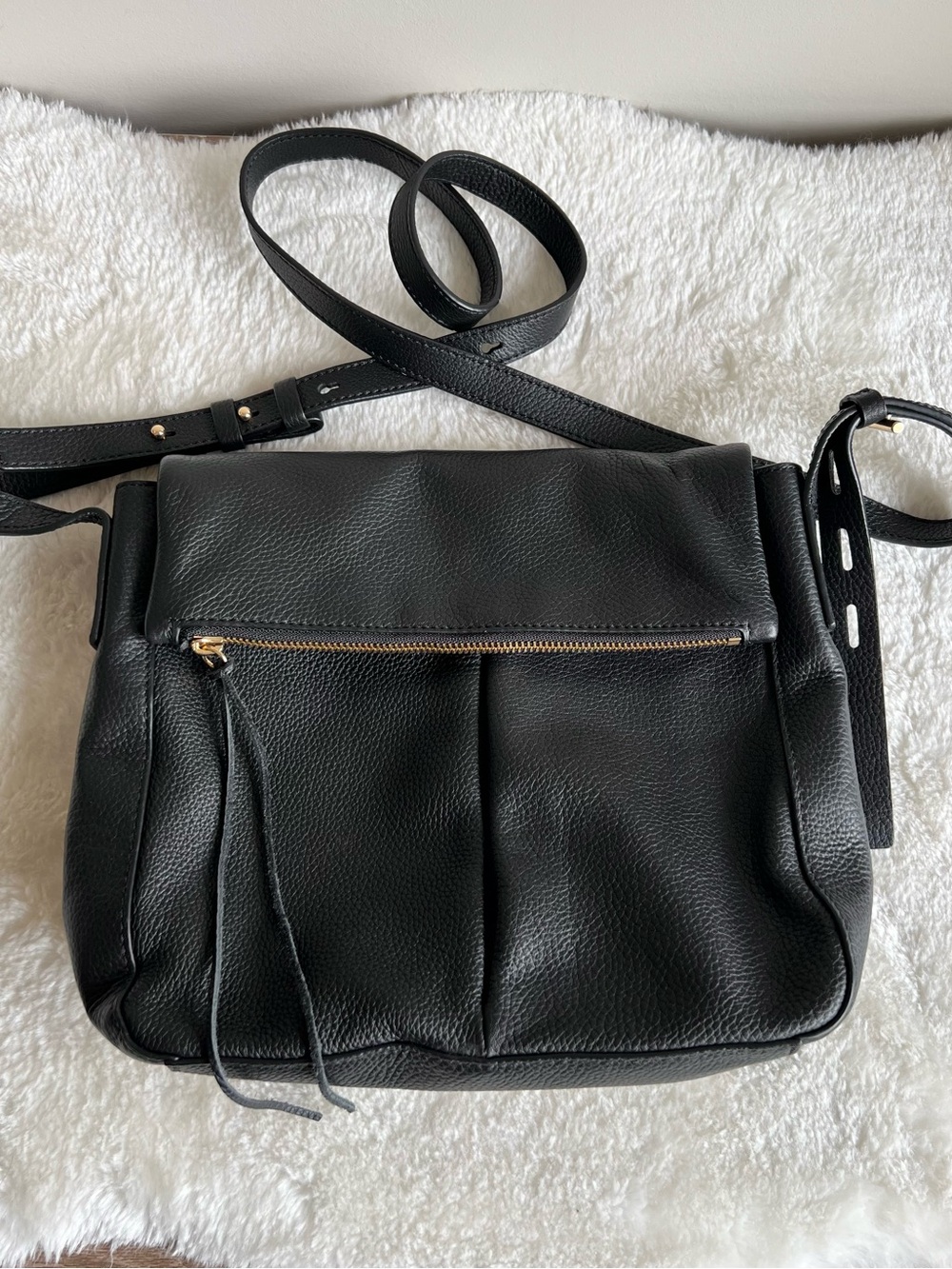Vince Camuto Black Genuine Leather Crossbody Bag with Front Zip Pocket